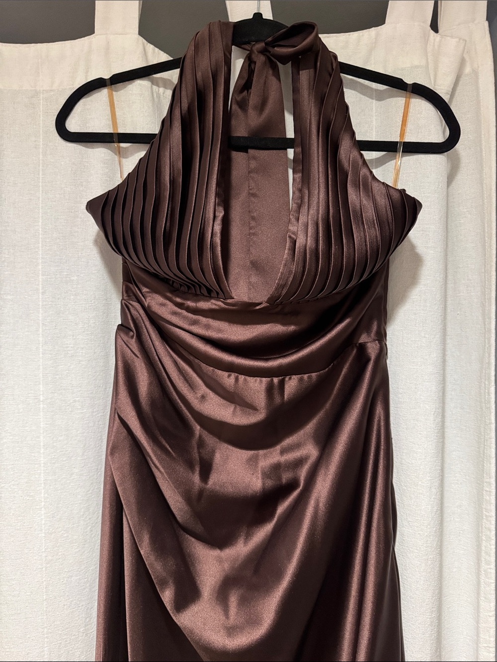 BabyBoo Fashion Elowen Satin Halter Evening Gown in Plum Brown - Picture 6 of 10